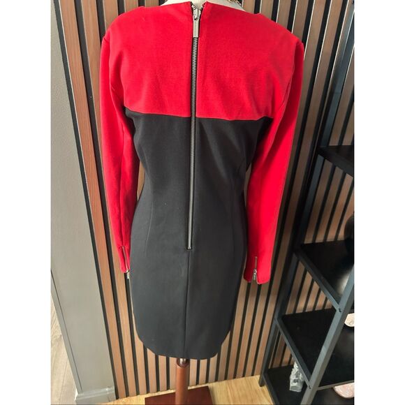 MICHAEL KORS Black Red Colorblock Exposed Zipper Stretch Ponte Knit Dress 6 work - Picture 4 of 7